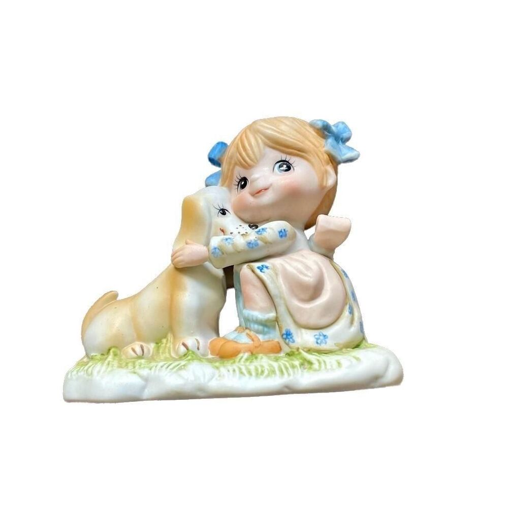 Vintage Penco Japan LuvUms Girl Hugging Dog Figurine - Love Is Togetherness